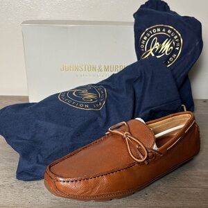 Johnston & Murphy Men’s Tan Brown Leather Slip-On One Eye Tie Mahogany Italian